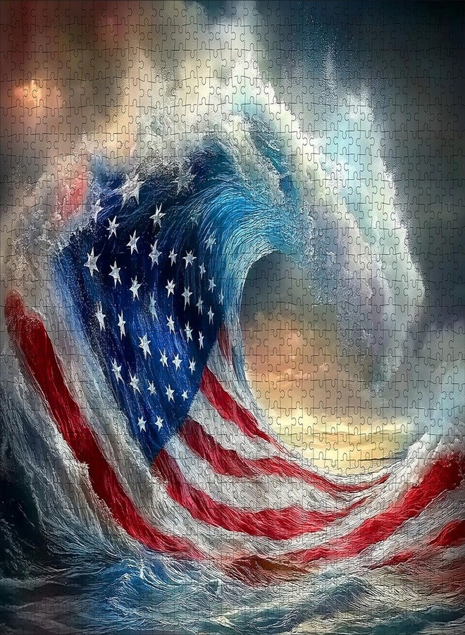 Lirches 1000pcs American Flag Wave Paper Puzzle - Large Puzzle Toy Adult Game Gift - Family Interactive Game Puzzle DIY Home Decoration Brain Challenge Gift - Image 1
